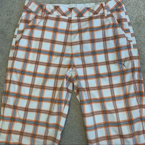 Puma White, Orange & Brown Plaid Straight Leg Golf Pants - Picture 3 of 10
